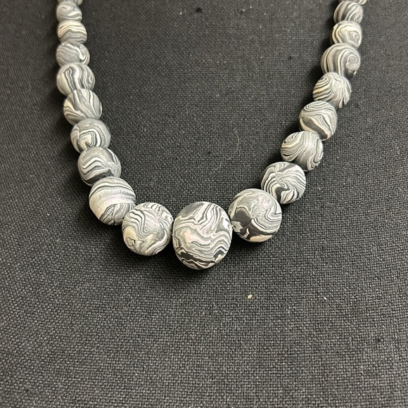 Handmade Gray, Black and White Beaded Necklace, 23” - Picture 8 of 9